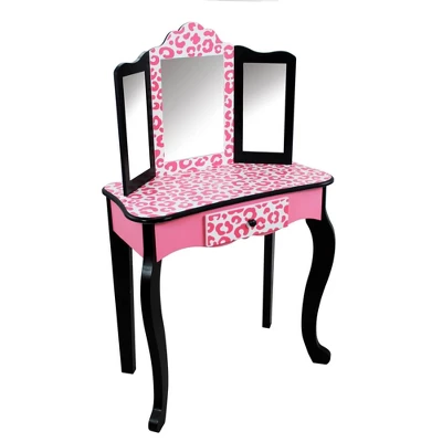 Fashion Leopard Prints Gisele Play Wooden Vanity Set Pink / Black - Teamson Kids 3 Fashion Leopard Prints Gisele Play Wooden Vanity Set Pink / Black - Teamson Kids - Image 3