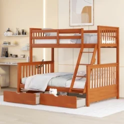 Twin Over Full Bunk Bed With Ladders And Two Storage Drawers-ModernLuxe -Home Decoration Store GUEST ee7a8371 d731 4a6f ac12 bcd33b4eeeec