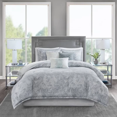 7pc Karlene Cotton Sateen Comforter Set Gray 1 7pc Karlene Cotton Sateen Comforter Set Gray