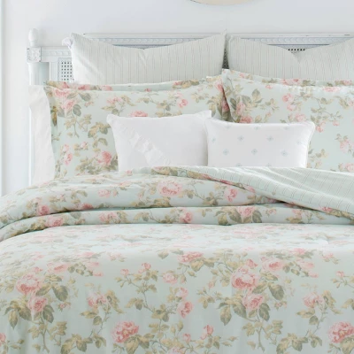 Laura Ashley Madelynn 100% Cotton Duvet Cover Bonus Set Blue 1 Laura Ashley Madelynn 100% Cotton Duvet Cover Bonus Set Blue