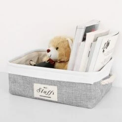 Home Decoration Store 33 Unique Bargains Square Cotton Linen Fabric Towel Basket Decorative Storage Bins 1 Pc