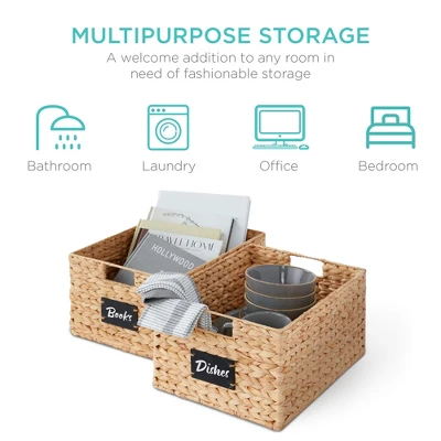 Best Choice Products Set Of 2 16in Woven Water Hyacinth Pantry Baskets W/ Chalkboard Label, Chalk Marker 5 Best Choice Products Set Of 2 16in Woven Water Hyacinth Pantry Baskets W/ Chalkboard Label, Chalk Marker - Image 5