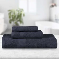 Modern Solid Classic Luxury Cotton 3 Piece Bath, Face, And Hand Towel Set By Blue Nile Mills