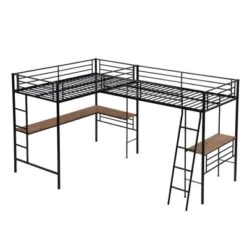 Metal Twin Size Loft Bed With Two Built-in Desks, Black - ModernLuxe -Home Decoration Store GUEST f452ee0f abd4 4ebf 8660 6de3b8db7f96
