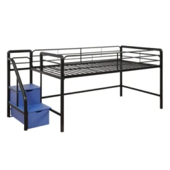 Kids' Junior Metal Loft Bed With Storage Steps And Curtain Set Black/Blue - Room & Joy -Home Decoration Store GUEST f4b05a0e 5fee 4a0f 9717 6cbc23be3516