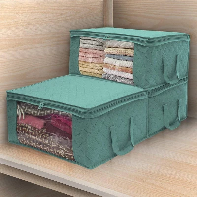 Sorbus 3pc Storage Bamboo Teal Fiber Clothing Organizer Bags Set 2 Sorbus 3pc Storage Bamboo Teal Fiber Clothing Organizer Bags Set - Image 2