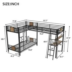 L-Shaped Twin Over Twin Bunk Bed With Twin Size Loft Bed With Desk And Shelf , Brown - ModernLuxe -Home Decoration Store GUEST f775d5d3 8200 4e6e 93d5 74760ba27810