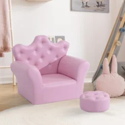 Qaba Kids Sofa Set, Children's Upholstered Sofa With Footstool, Princess Sofa With Diamond Decoration, Baby Sofa Chair For Toddlers, Girls, Pink -Home Decoration Store GUEST f8902acd 095c 433f b399 43f68f4c68cd