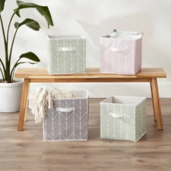 Set Of 4 11" X 11" X 11" Nonwoven Polyester Herringbone Square Storage Cube Gray - Design Imports -Home Decoration Store GUEST fb0bace0 7244 4779 954d 849ca82ab1d2