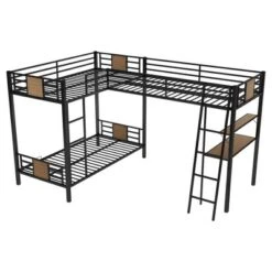 L-Shaped Twin Over Twin Bunk Bed With Twin Size Loft Bed With Desk And Shelf , Brown - ModernLuxe -Home Decoration Store GUEST fc068b8a dc42 4861 8915 517467c4758b