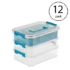 Sterilite Convenient Small Home 3-Tiered Layer Stacking Carry Storage Box With Colored Accent Secure Latches, Clear (12 Pack)