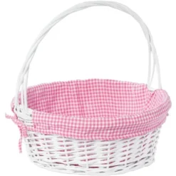Wickerwise White Round Willow Gift Basket, With Gingham Liner And Handles -Home Decoration Store GUEST fff83b74 a66a 47be abad 3d0f9a90bcd9